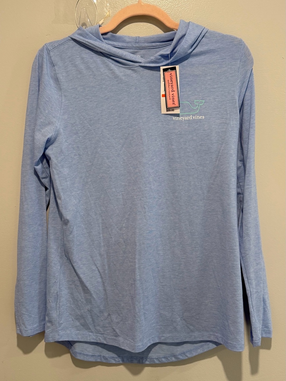 Vineyard Vines Light Blue Long-Sleeve Hooded Tee with Whale Logo